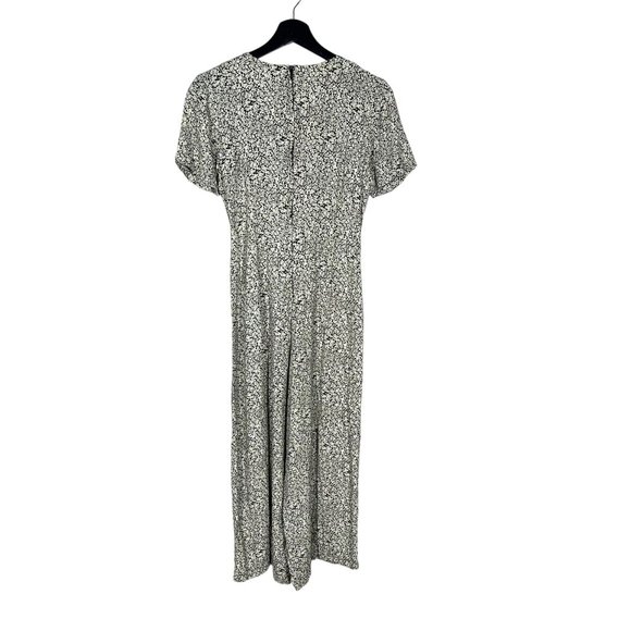 Vintage 90 Black White Micro Floral Short Sleeve Mid Tie Wide Leg Jumpsuit Small - Picture 4 of 10